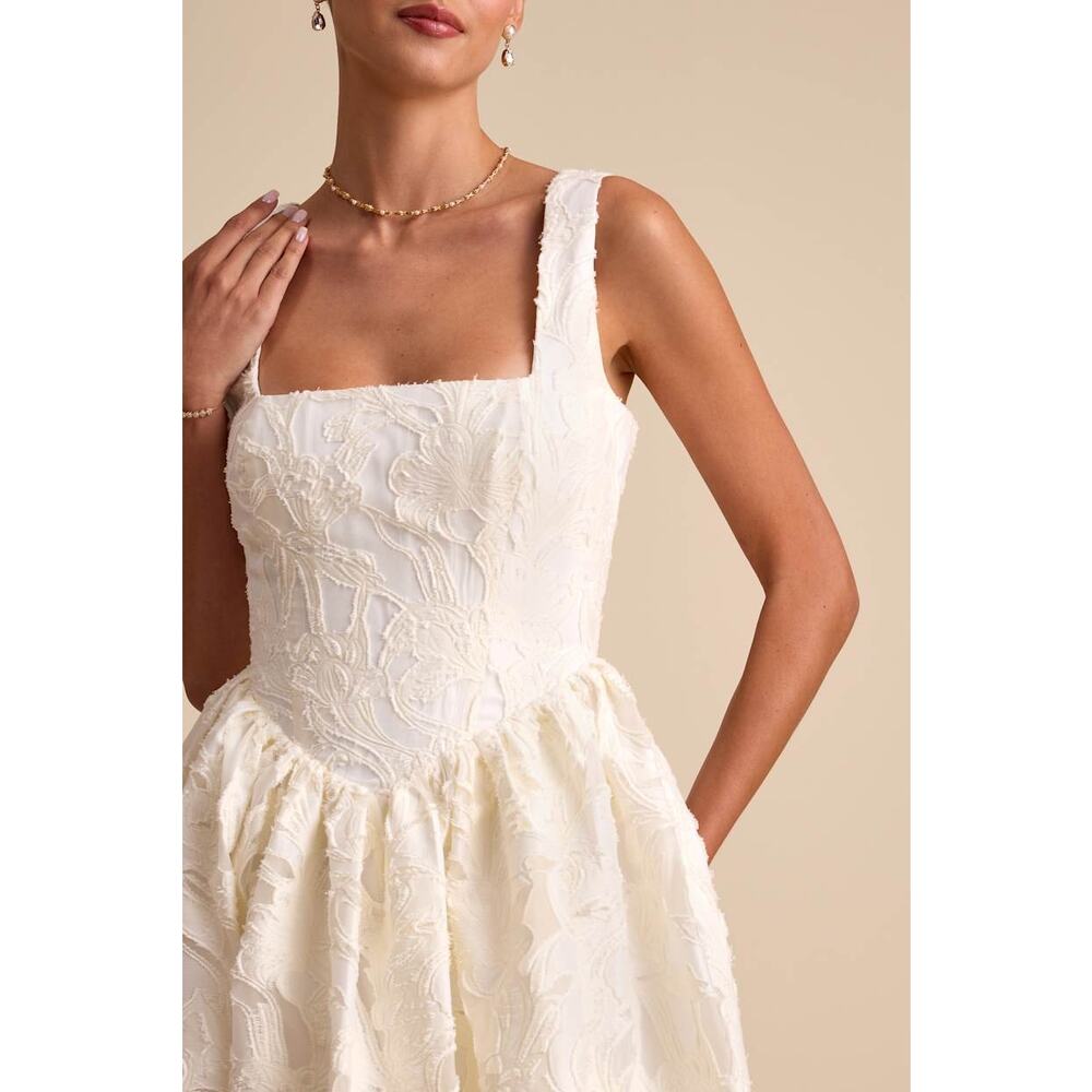 Lulus Bridal Corsen Ivory Floral Jacquard Corset A-Line Maxi Dress Wedding Gown - Picture 4 of 12